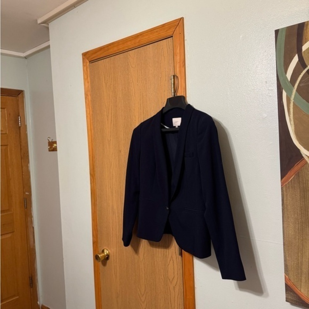 Ann Taylor Loft Size 4 Dark Blue One-Button Long Sleeve Blazer - EUC